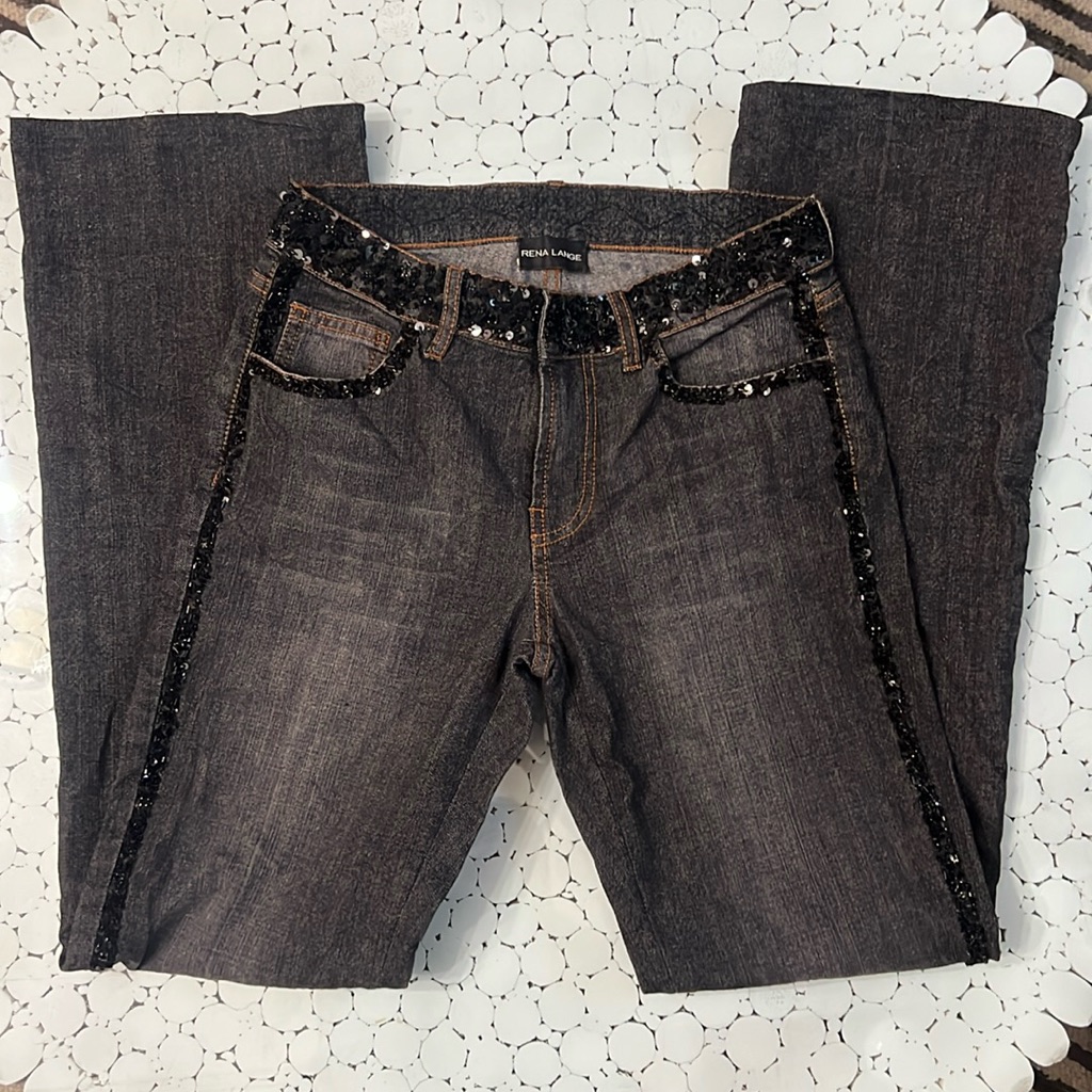 Rena Lange Black Sequin Embellished Jeans Womens 4 Designer Denim